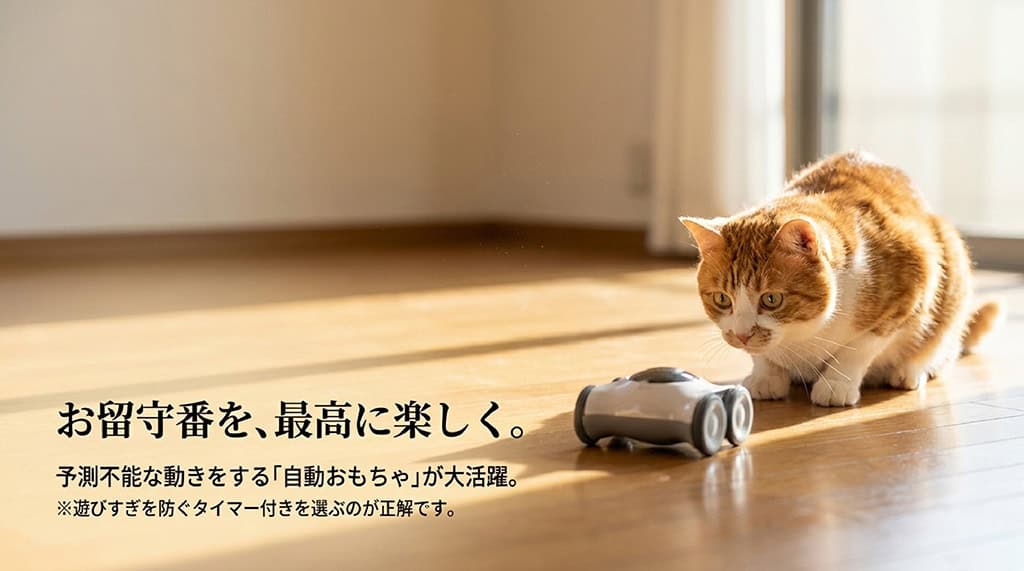 お留守番を、最高に楽しく。予測不能な動きをするタイマー付き自動おもちゃの有効性を解説。