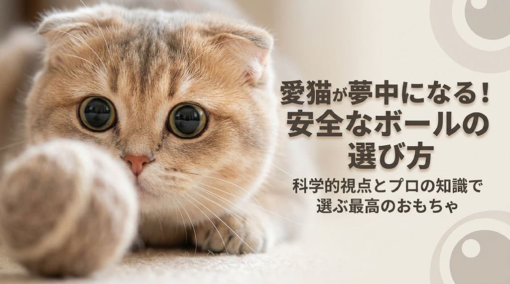 「愛猫が夢中になる安全なボールの選び方」スライドのサムネイル画像。科学的視点とプロの知識で選ぶ最高のおもちゃ。